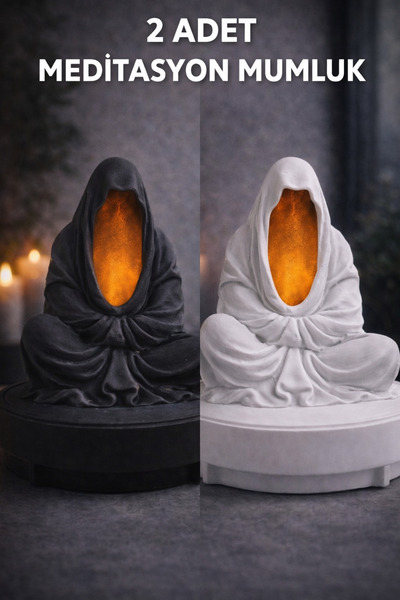 3D PETG Filament Baskı Siyah-Beyaz Meditasyon Mumluk Seti (Led Mum Hediye)