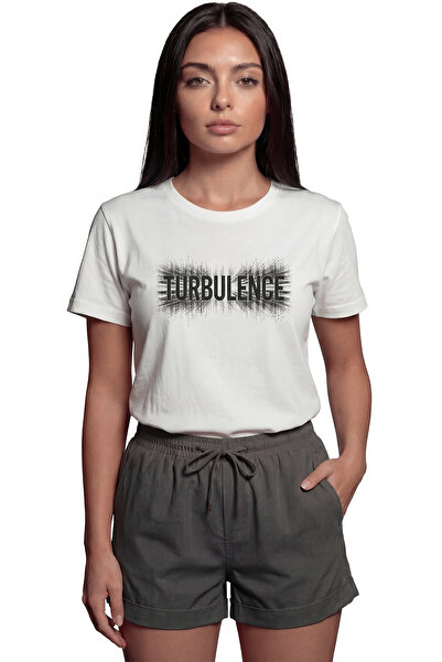 Color Luxe تي شيرت نسائي مطبوع عليه نصًا برسومات ''Turbulence'' مصنوع من القط...