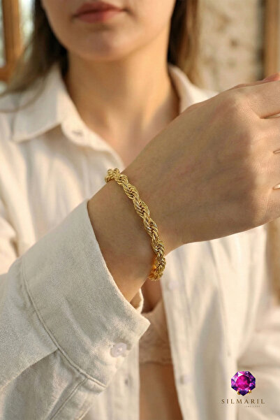 Silmaril Store Kadın Siyah Örgü ve Paslanmaz Çelik Bileklik - Meander Desenli...