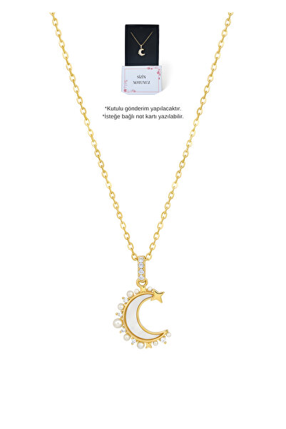 MinAccessory Zircon Stone Detailed Mini Moon Women's Steel Necklace