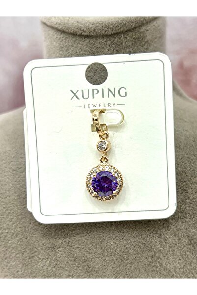 XUPING JEWELRY Gece Işıltısı Mor Taşlı Halka Detaylı Özel Seri Kolye Ucu (18k...