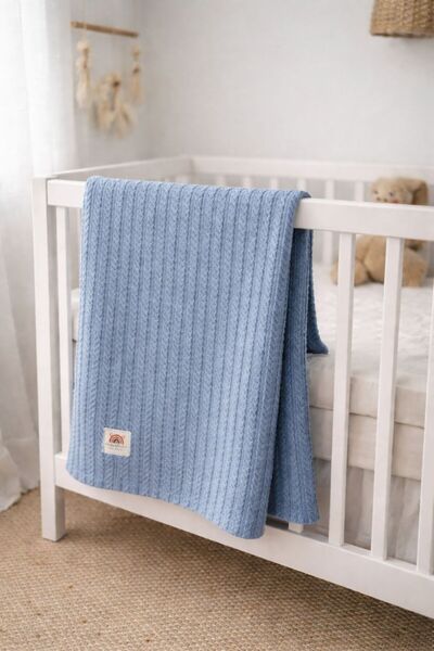 Fulya Tuhafiye Ftbabycollection Knitted Pattern Baby Pique Blanket, Cotton Ba...