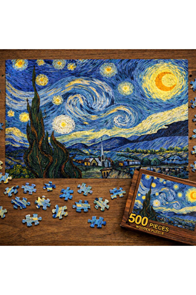 EXİN Van Gogh Starry Night Themed 500 Piece Wooden Puzzle – Artistic Brain Te...