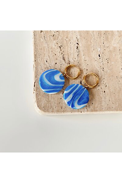 Vesce Atelier Blue White Marble Hoop Earrings