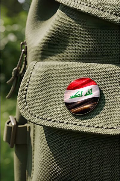 iBerk (5 Adet) Irak – Iraq – Abstract Ülke Bayraklı Buton Çanta Rozeti - 44 mm