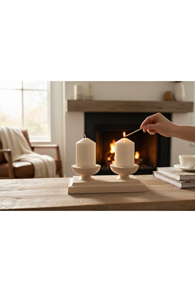 mislinapearls Büyük Şamdan Şömine Mum 3D Baski