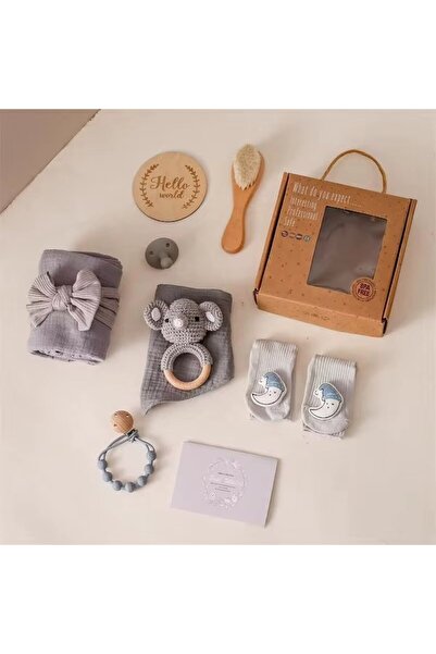 7LIFE Set cadou pentru nou-născut – Set premium cu păturică, jucărie pentru dentiție, accesorii, ideal pentru botez, Gra