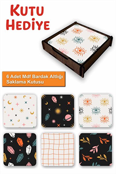 UNT Fun Colorful Set of 6 Mdf Coasters |   Colorful Pop Art Design |   Wooden...