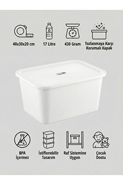 yabilmo Kapaklı Çok Amaçlı Beyaz Saklama Kutusu – Oyuncak ve Eşya Düzenleyici...