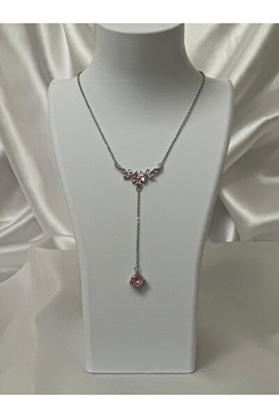 lysiaaccessory Elegant Y Necklace with Pink Stones – Stylish Design with Flor...