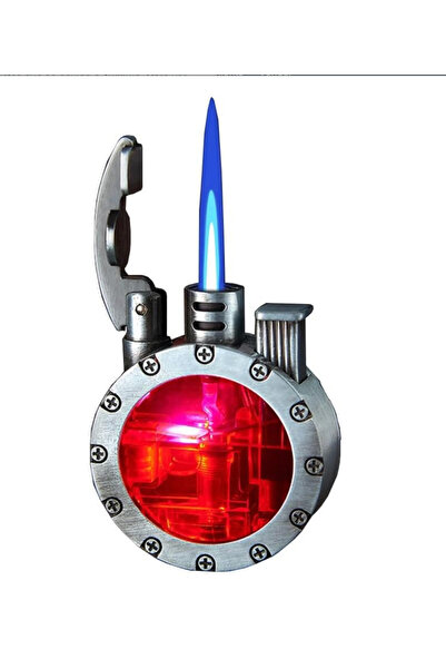 Mihristore Retro Şeffaf Gaz Göstergeli Jet Alevli Gazlı Çakmak Hediyelik Çakmak