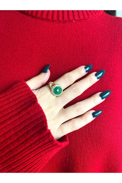 milayk Green Stone Detailed Gold Ring