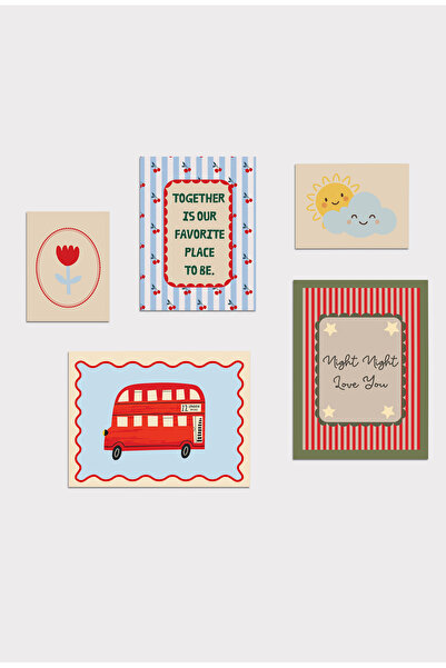 leilart Çocuk Odası Retro Mavi Renkli Poster Seti Çerçevesiz