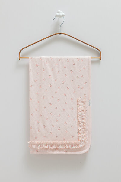 Caramell 100% Cotton Baby Blanket with Cherry Pattern and Ruffles - 90X90 cm