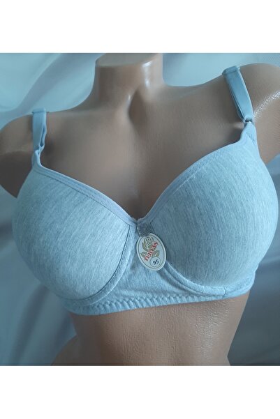 Butik Gri desteksiz balenli pamuklu düz rahat kullanışlı kadın sütyen