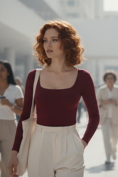 Shapelyn Kadın Kare Yaka Basic Uzun Kollu Body