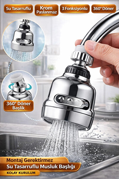 CT STONES كروم 3 فونكشنال 360 °   رأس صنبور دوار موفر للمياه، رأس صنبور مضاد ...