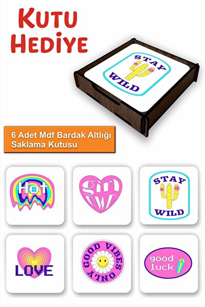 UNT Fun Colorful Set of 6 Mdf Coasters |   Colorful Pop Art Design |   Wooden...