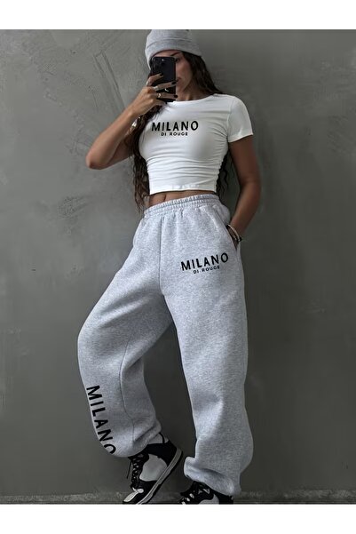 macklin Women's Milano Rouge Printed Baby Tee Combed Cotton Crop and Sweatpan...