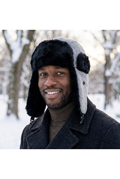 PIECE SIGNATURE 70% Cotton 30% Acrylic, Furry Russian Pilot Hat (for Women an...