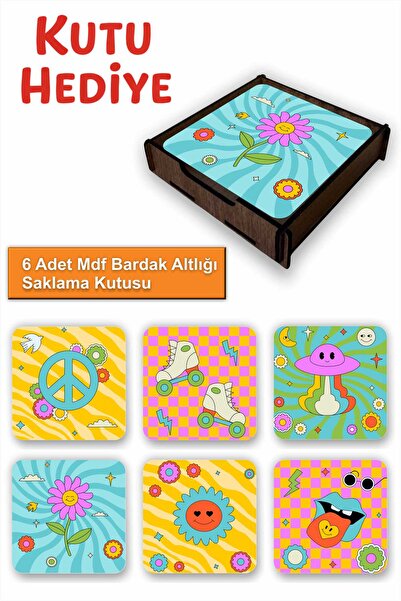 UNT Fun Colorful Set of 6 Mdf Coasters |   Colorful Pop Art Design |   Wooden...