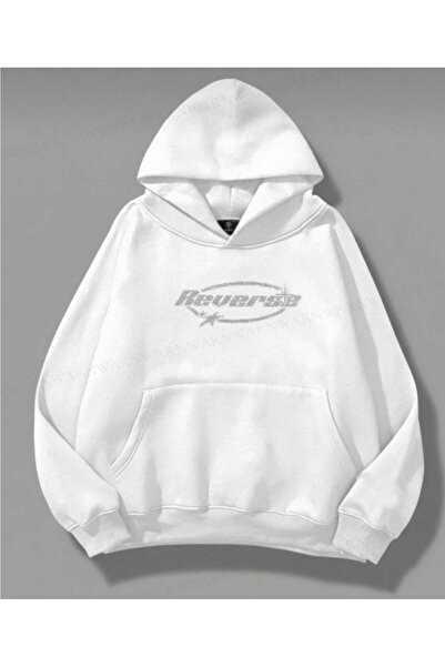 HerTarzınTrendi Reverse Shiny Stone Printed Oversized Hooded Hoodie - Three T...