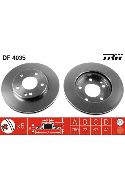 TRW Disc de frână DF4035, ventilat, 5 găuri, 260x41mm, negru