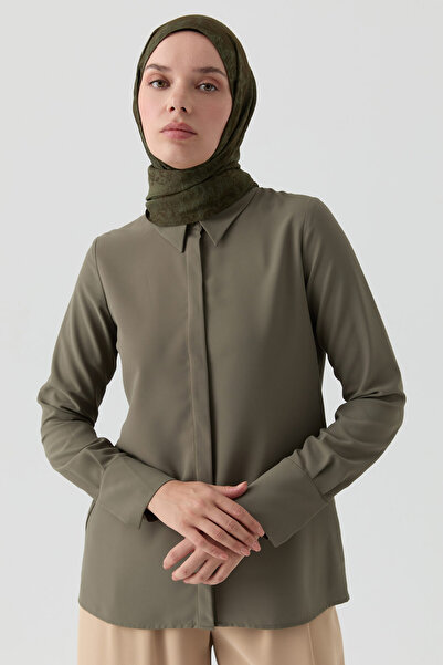 Tuğba Gizli Patlı Basic Gömlek - Haki