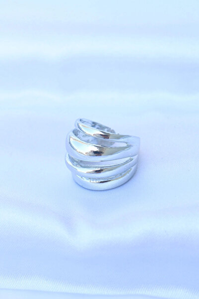 esplendor Brass Silver Color Adjustable Serrated Curved Ring