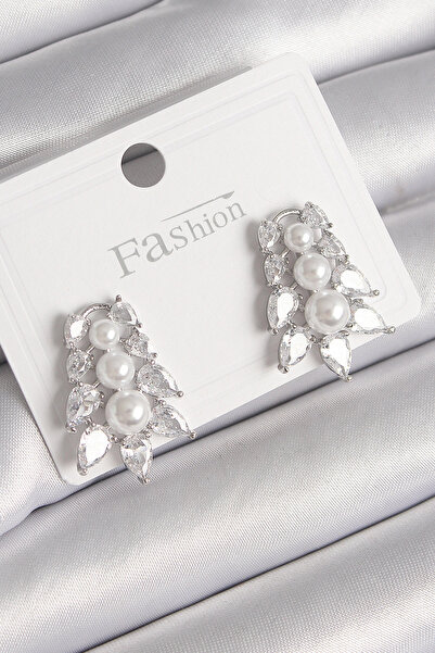 My Reality Fashion أقراط نسائية من النحاس الفضي اللون بحجر الزركون على شكل ور...