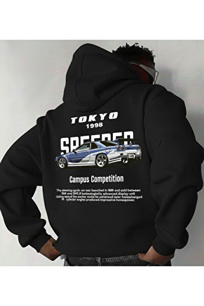 Mayer Butik Unisex Men/Women Tokyo Printed Cotton Oversized Hooded Sweatshirt