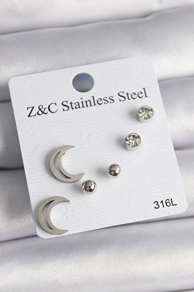 My Reality Fashion طقم أقراط نسائية من الفولاذ الفضي اللون 316L بحجر الزركون ...