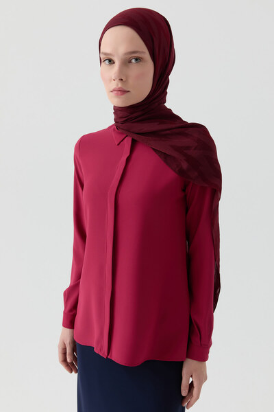 Tuğba Basic Gizli Patlı Gömlek - Vişne