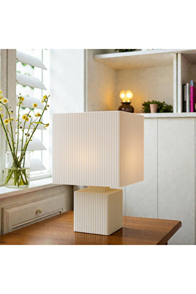 Ares Home Modern Kare Masa Lambası, Minimal Tasarım Abajur ( E14 Duy) 20 cm Y...