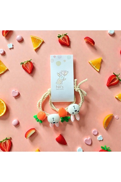 Nills Baby & Kids Rabbit & Carrot Figured Elastic Hair Clip – Beige String 2-...
