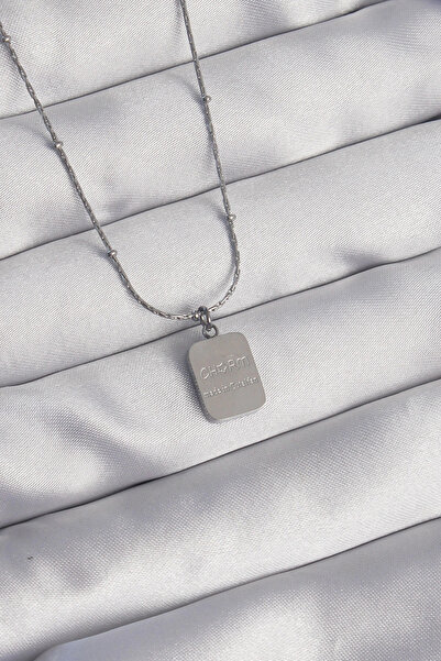 esplendor Square Charm Patterned Stainless Steel Necklace