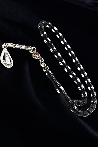 Atolyezone Bilek Boy Siyah Sürmeli Toz Kehribar Tesbih