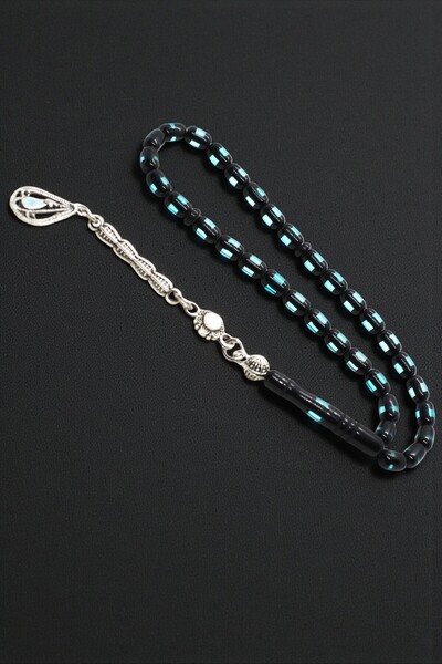 Atolyezone Bilek Boy Yeşil Siyah Sürmeli Toz Kehribar Tesbih