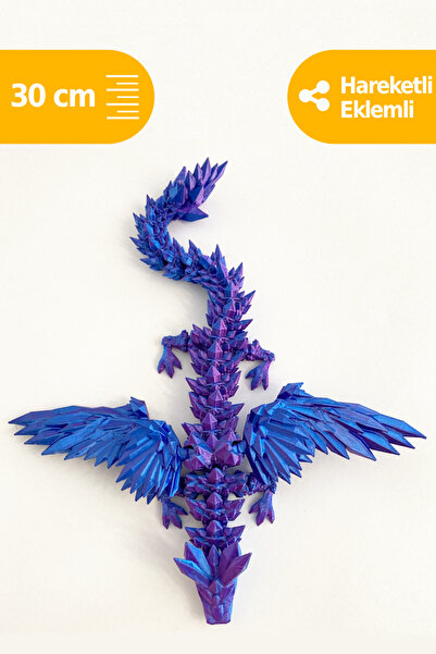 Artimon 3D Store Kristal Kanatlı Ejderha 30 cm Parlak Mavi-Mor Renkli Ejderha...