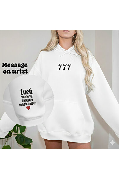 ALİ.COM Unisex 777 Printed Sleeve Print Detailed Hooded Oversized 3 Thread Fl...