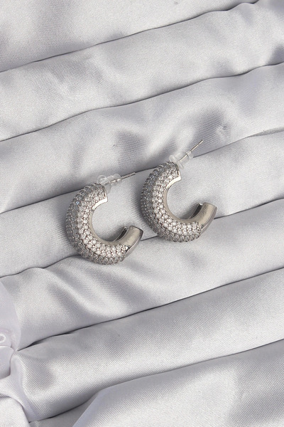 My Reality Fashion أقراط نحاسية فضية اللون مرصعة بأحجار الزركون