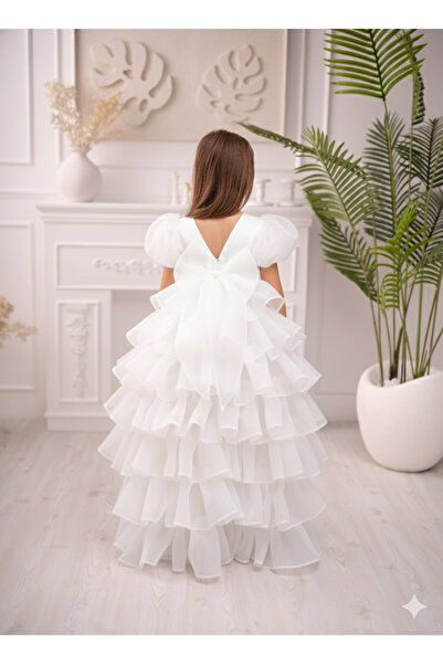 Asel Kids Rochie de ocazie specială din organza cu coadă detașabilă pentru fe...