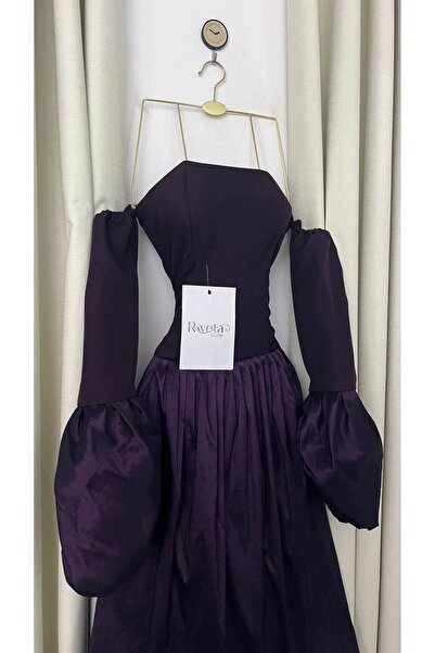 RWETA Purple midi dress with puff sleeves