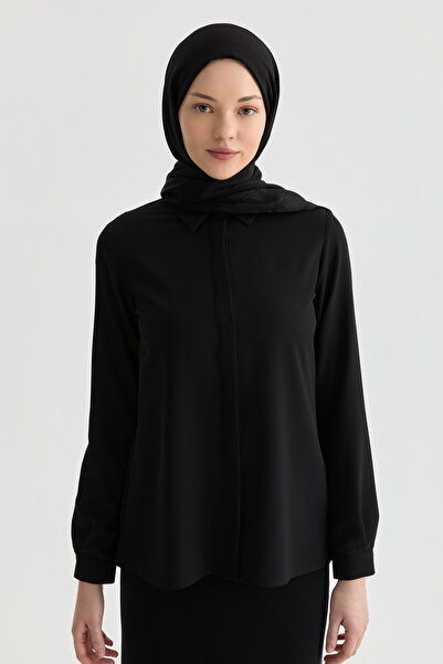 Tuğba Basic Gizli Patlı Gömlek - Siyah