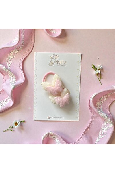 Nills Baby & Kids Peluş Kelebekli Lastikli Saç Tokası – Pudra 2’li