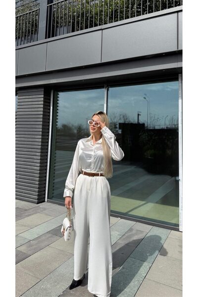 PATRONIZE CREATING YOUR STYLE Beyaz İpek Dokulu Saten Gömlek