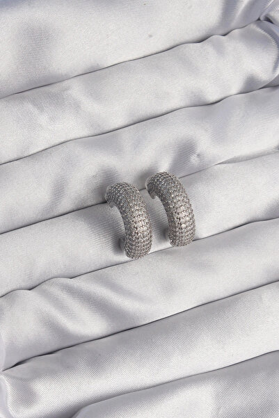 esplendor Brass Silver Color Zircon Stone Half Hoop Earrings