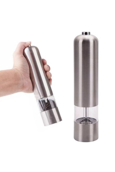 WTO Rasnita electrica pentru sare/piper, WTO®, Inox, 80ml, Iluminare LED, Argintiu, 22 x 5 x 17 cm