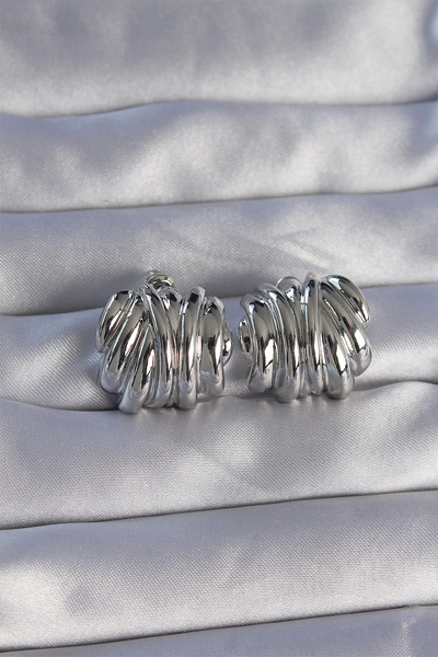 esplendor Brass Silver Color Serrated Bombe Model Earrings