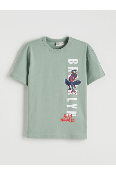 LC Waikiki Πράσινο μπλουζάκι για αγόρια με στάμπα Spider-Man και λαιμόκοψη πο...